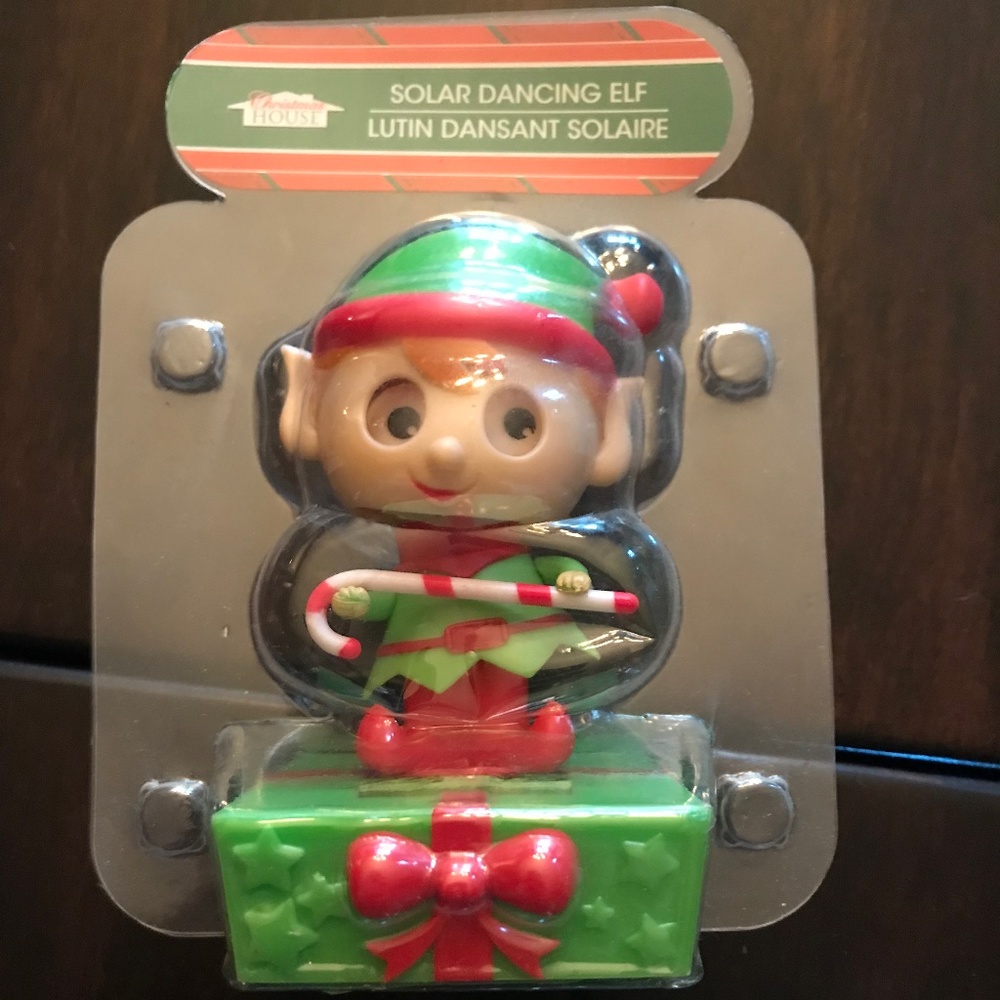 Christmas House Solar Dancing Elf On Christmas Present with Candy Cane